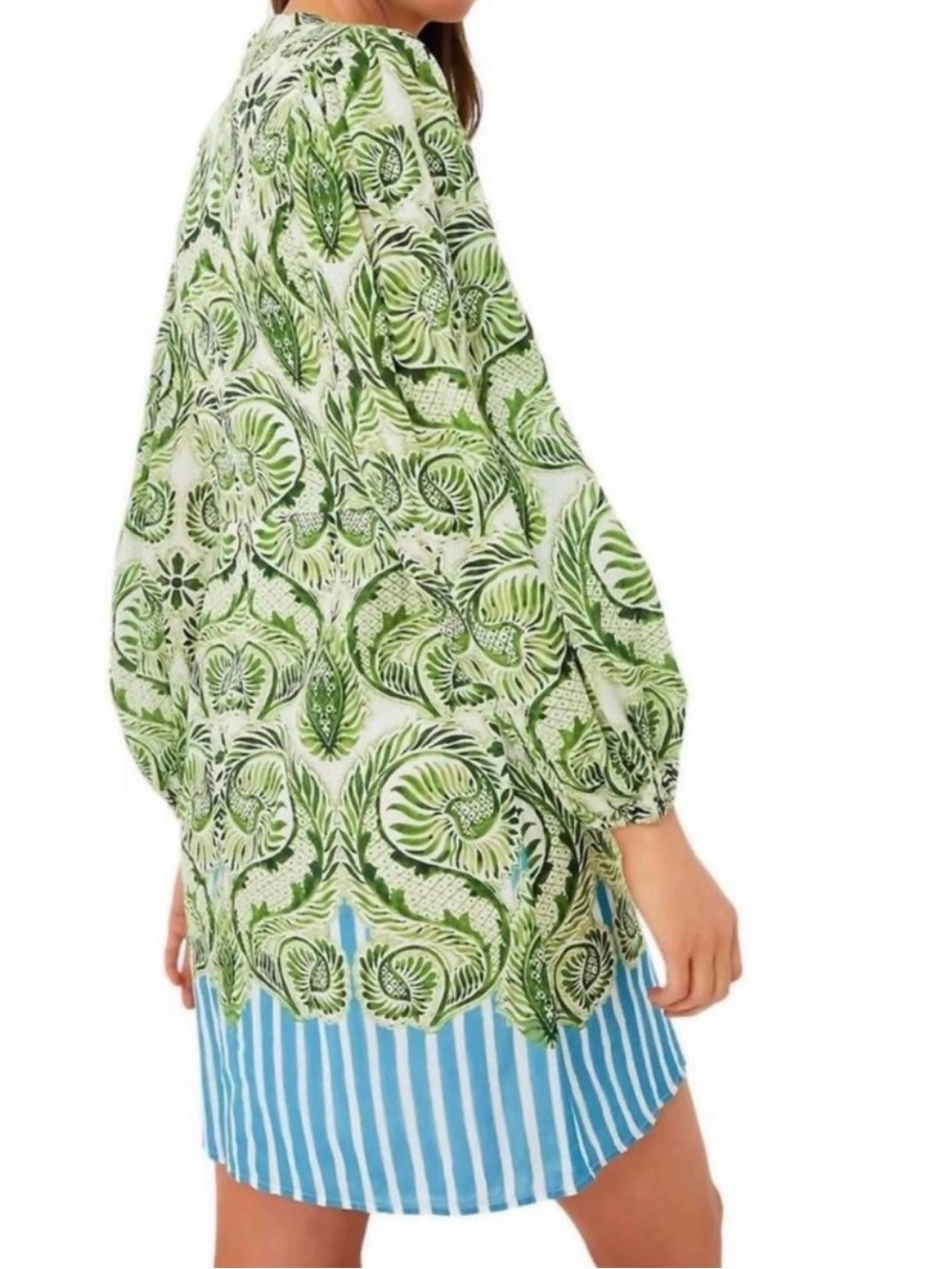 Anna Cate Printed Green & Blue Mini Dress with Long Puff Sleeves🌷 - Picture 2 of 5
